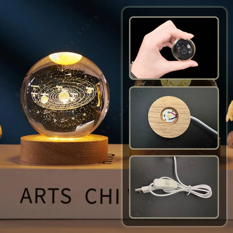 CosmoGlow™ 3D Crystal Ball Night Light — LED Galaxy Lamp for Kids & Bedroom Décor