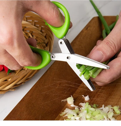 Multi-Layer Stainless Steel Kitchen Scissors – 3/5 Blade Herb & Vegetable Cutter