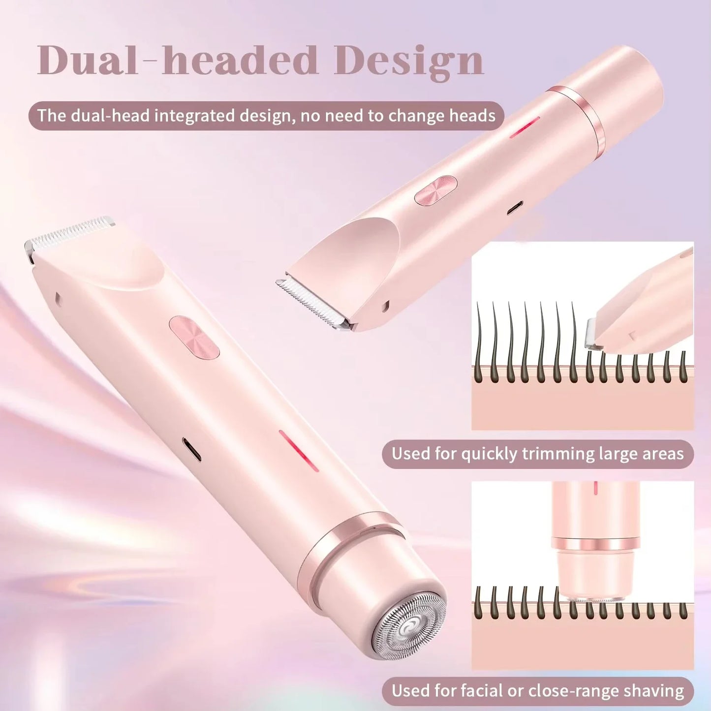 Double Head Hair Remover  - Waterproof Rechargeable Mini Electric Shaver & Bikini Trimmer for Women