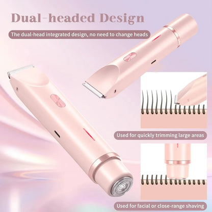 Double Head Hair Remover  - Waterproof Rechargeable Mini Electric Shaver & Bikini Trimmer for Women