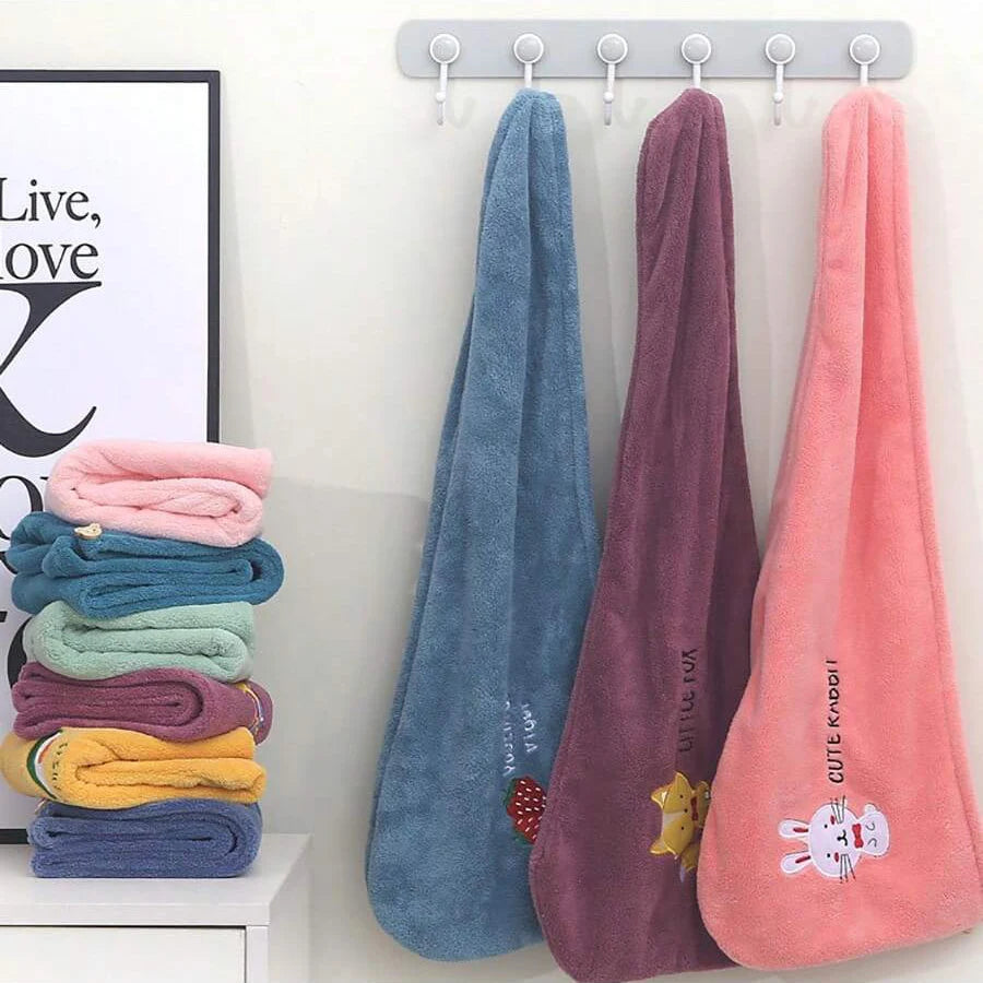 Embroidered Coral Fleece Hair Drying Cap – Quick Dry Absorbent Shower Towel for Women