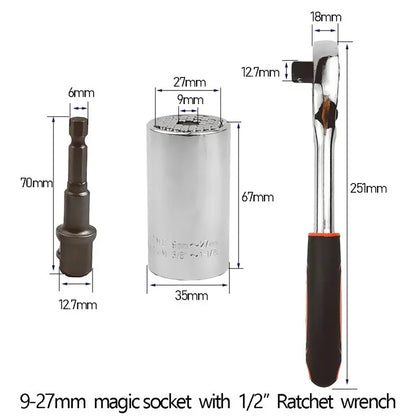 🔧 Universal Ratchet Wrench with Adjustable Socket Head (7–19mm / 11–32mm)