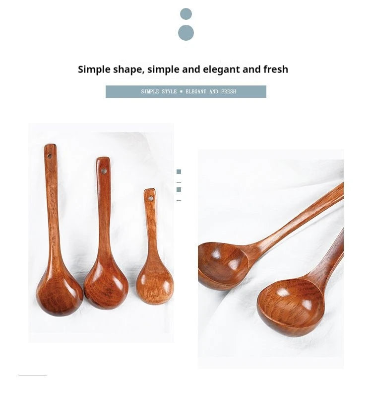 1pc Non-Stick Wooden Cooking Spoon,Daily Solid Anti-scalding Soup Ladle For Kitchen