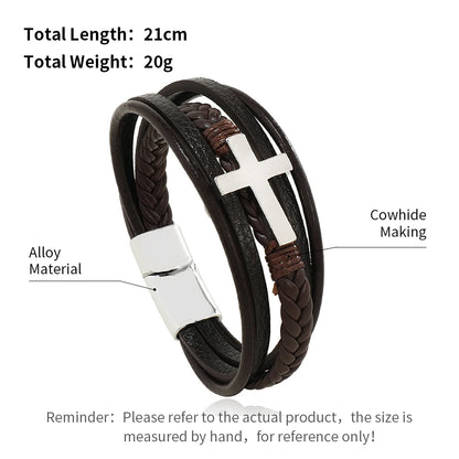 Trendy Leather Bracelets For Men Stainless Steel Bracelet 21CM Multilayer Braided Rope Bracelets for Male Jewelry Gifts