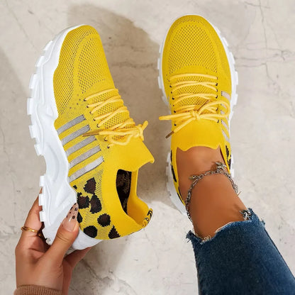 Leopard Print Lightweight Breathable Sneakers for Women – Casual Comfort Walking Shoes