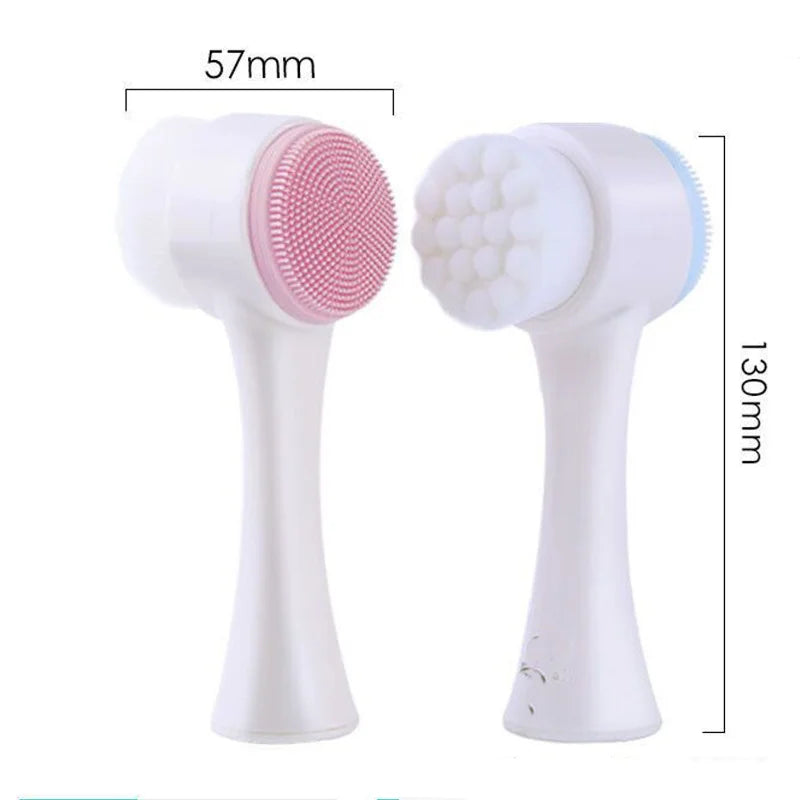 3D Double-Sided Silicone Facial Cleansing Brush, Soft Bristles, Exfoliator