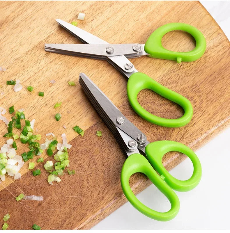 Multi-Layer Stainless Steel Kitchen Scissors – 3/5 Blade Herb & Vegetable Cutter