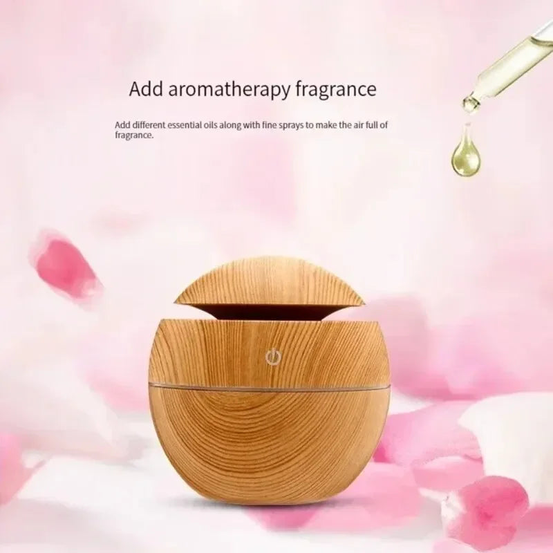 AromaMist™ USB Ultrasonic Cool Mist Essential Oil Humidifier — Mini Wood Grain Aroma Diffuser