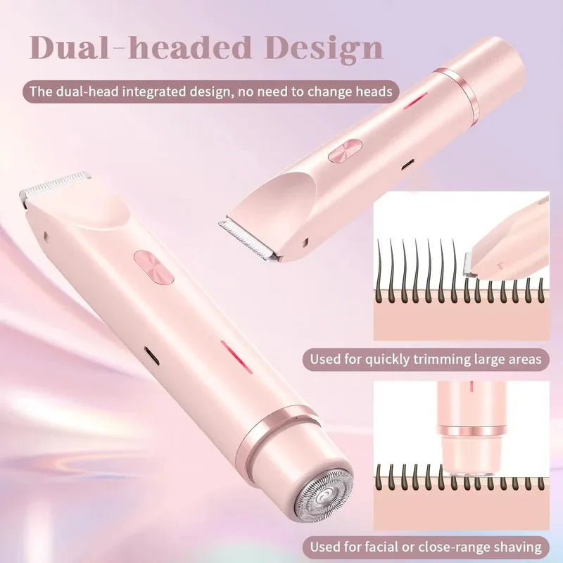 Double Head Hair Remover  - Waterproof Rechargeable Mini Electric Shaver & Bikini Trimmer for Women