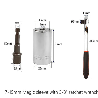 🔧 Universal Ratchet Wrench with Adjustable Socket Head (7–19mm / 11–32mm)