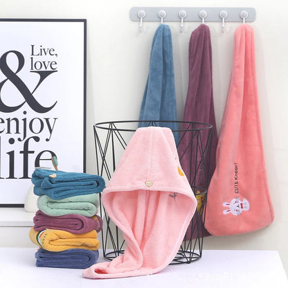 Embroidered Coral Fleece Hair Drying Cap – Quick Dry Absorbent Shower Towel for Women