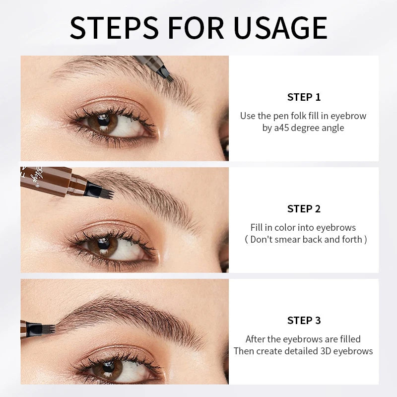 4-Tip Waterproof Eyebrow Pencil – Long-Lasting, Smudge-Proof & Natural Hair Stroke Effect