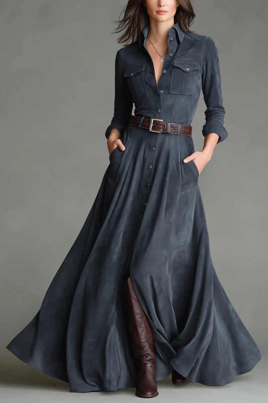 Freya Faux Suede Shirt Maxi Dress