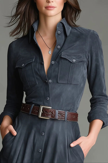 Freya Faux Suede Shirt Maxi Dress