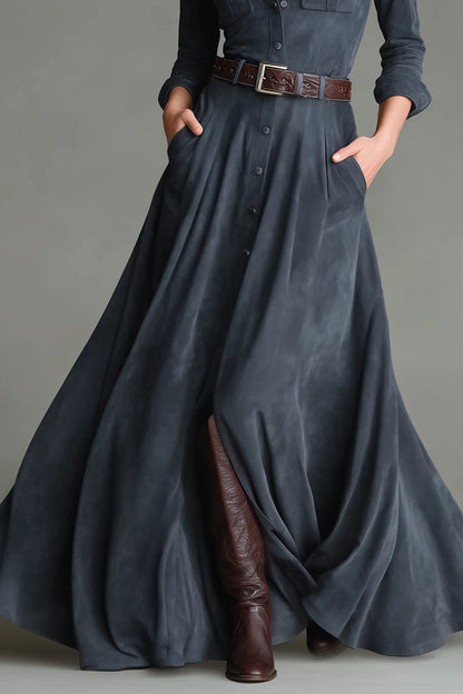 Freya Faux Suede Shirt Maxi Dress