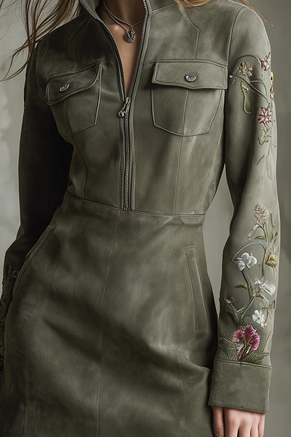 Aslaug Vintage Button-Stitched Pleated Velvet Midi Dress