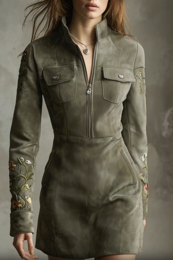 Aslaug Vintage Button-Stitched Pleated Velvet Midi Dress