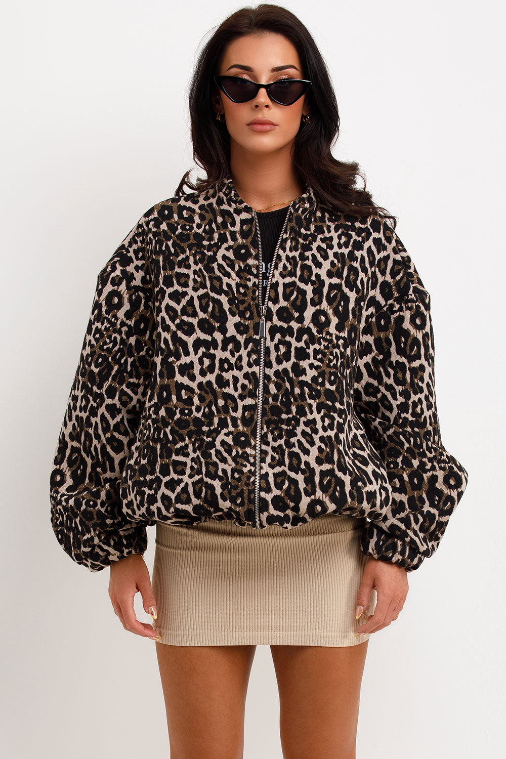 Retro Leopard Print Coat – O-Neck Zip-Up