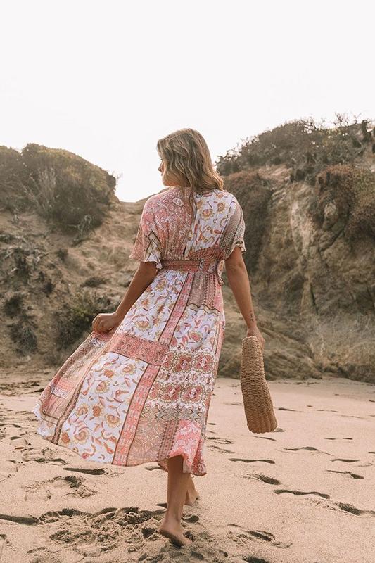 Daly Boho Floral Printed V-neck Cover-up Maxi Dress