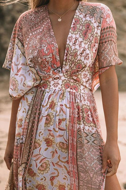 Daly Boho Floral Printed V-neck Cover-up Maxi Dress