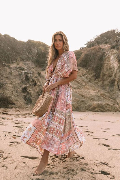 Daly Boho Floral Printed V-neck Cover-up Maxi Dress