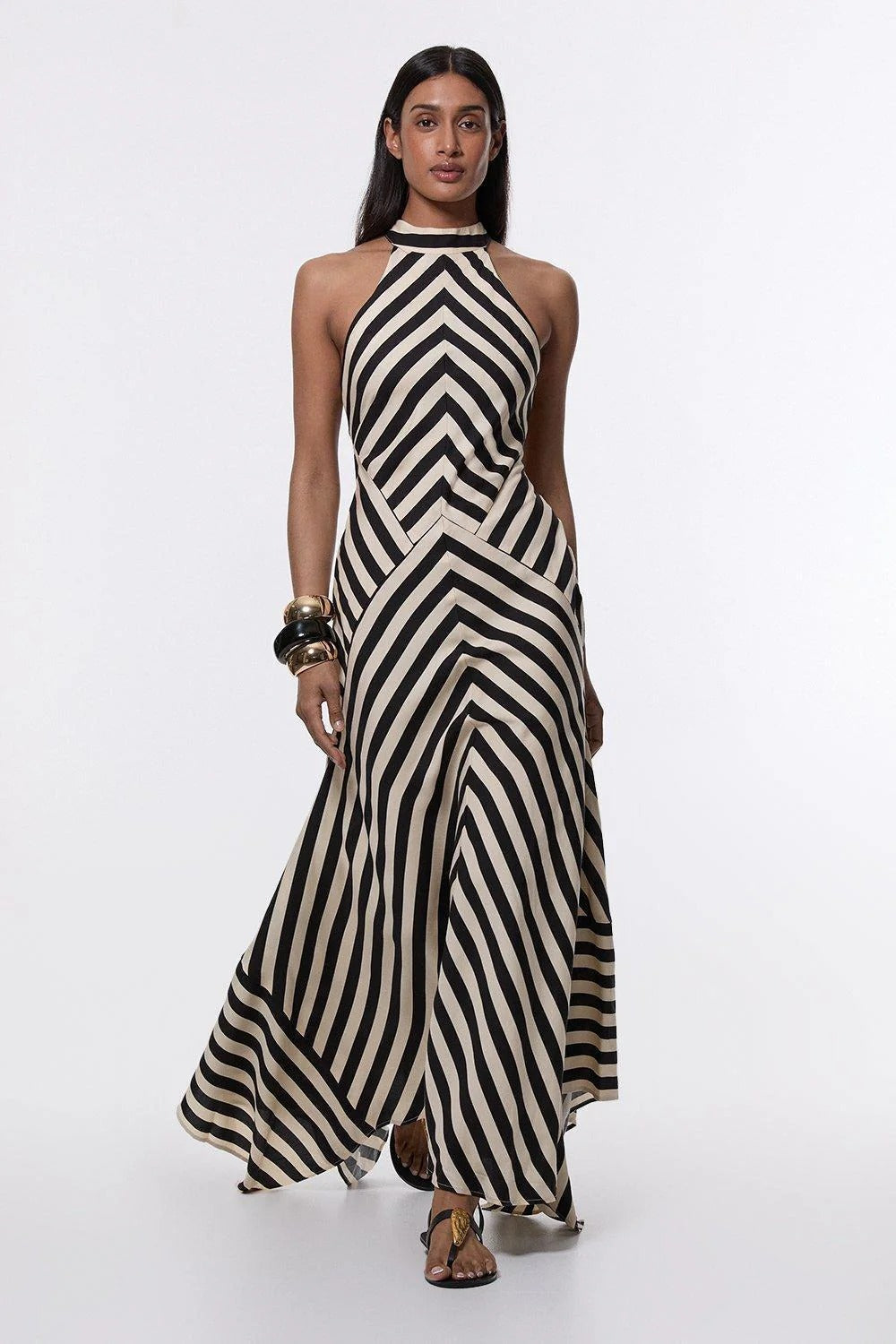 Mona Fluid Stripe Maxi Halter Dress