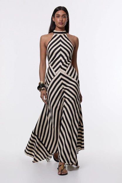 Mona Fluid Stripe Maxi Halter Dress