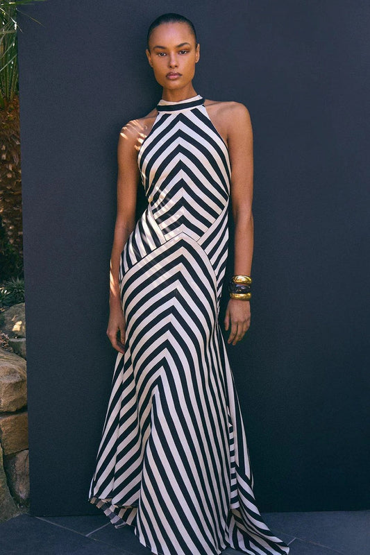 Mona Fluid Stripe Maxi Halter Dress
