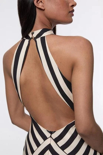 Mona Fluid Stripe Maxi Halter Dress