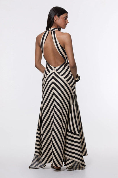 Mona Fluid Stripe Maxi Halter Dress