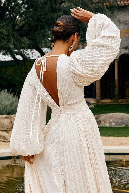 Helga Pleated Devoré Chiffon Puff sleeve Maxi Dress