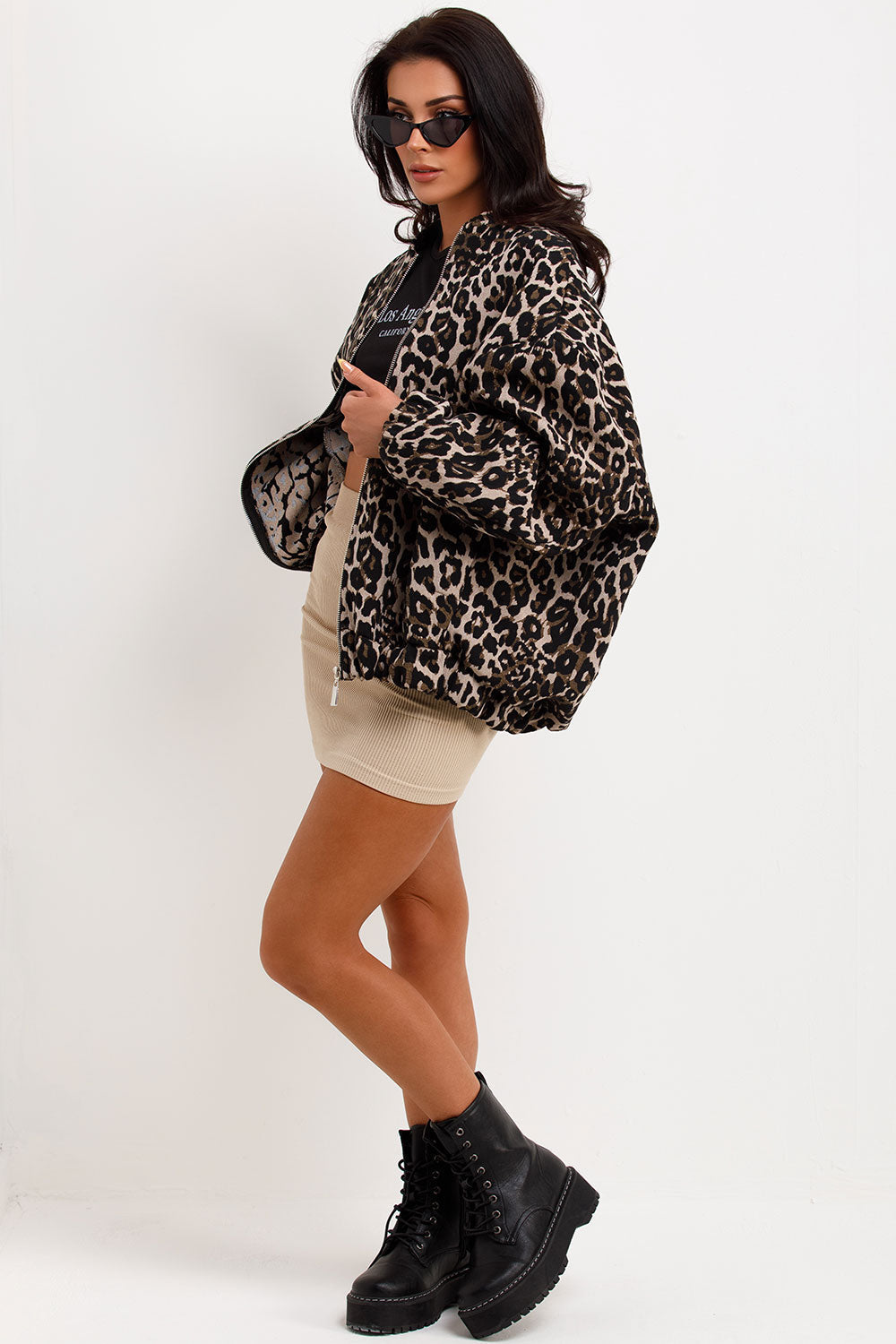 Retro Leopard Print Coat – O-Neck Zip-Up