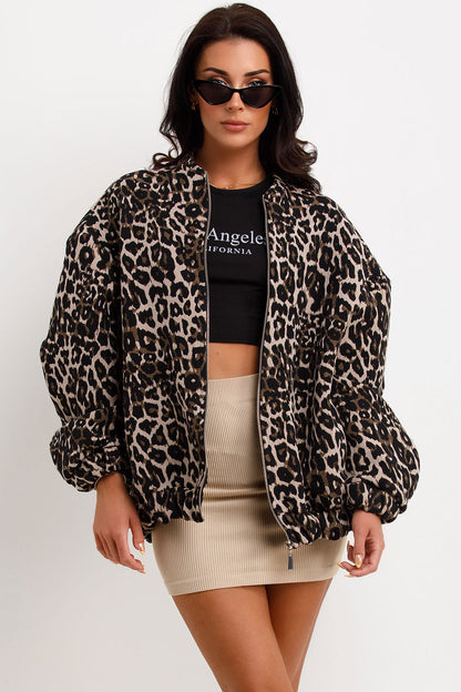 Retro Leopard Print Coat – O-Neck Zip-Up